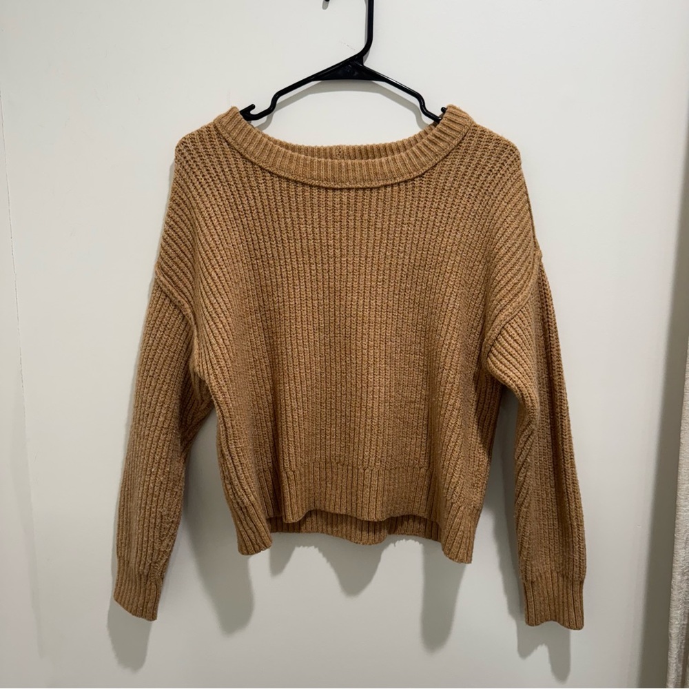 American Eagle Tan Rib Knit Sweater Women’s‎ Small 🍂 Cozy Slouchy Pullover